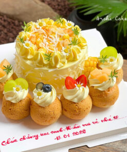 Bánh sinh nhật su kem cao cấp kết hợp trái cây tươi dâu tây, cherry, nho cùngBánh kem lớn mix su kem – tinh tế tại Archi Cake