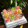 Set bánh sinh nhật panna cotta hiện đại, thanh mát và tinh tế. Set panna cotta hũ tròn kết hợp nhiều vị và loại trái cây tươi mát tại Archi Cake
